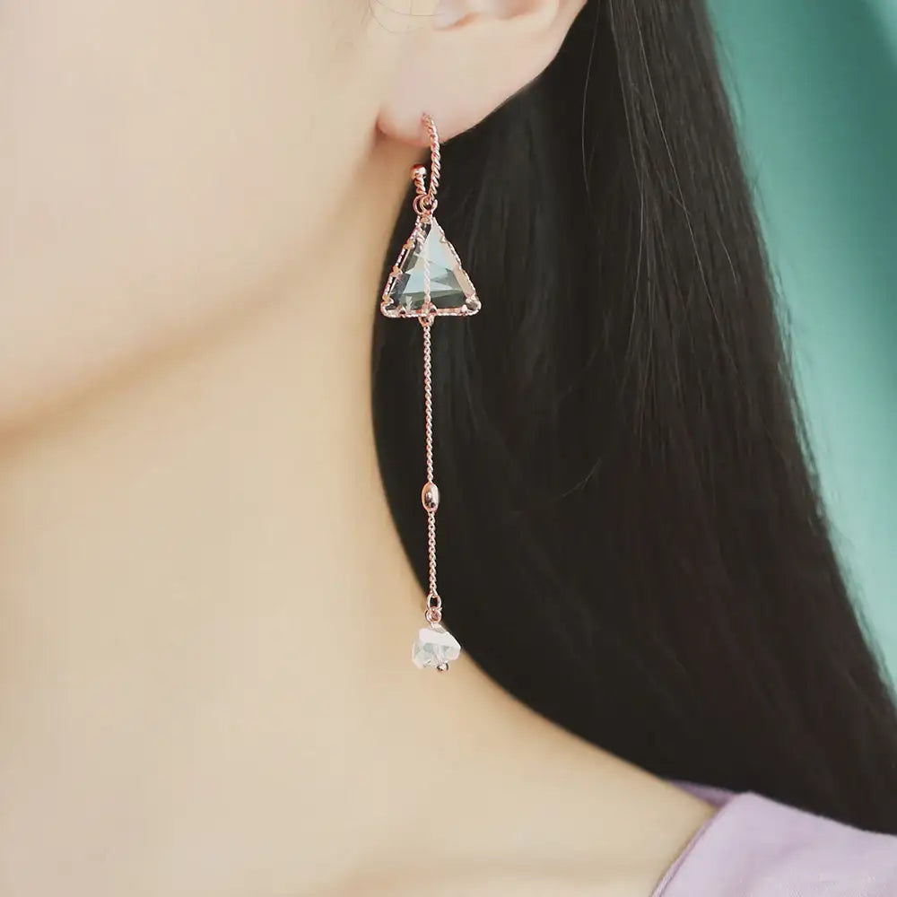 OST - Transparent Triangle Cubic Unbalance Rose Gold Earrings - OST - Jewelry - Harumio