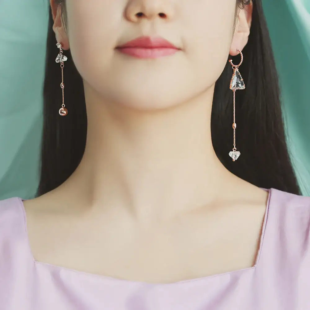 OST - Transparent Triangle Cubic Unbalance Rose Gold Earrings - OST - Jewelry - Harumio