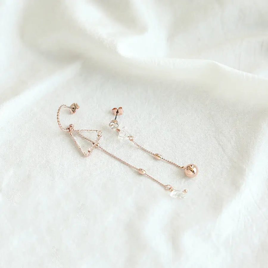 OST - Transparent Triangle Cubic Unbalance Rose Gold Earrings - OST - Jewelry - Harumio