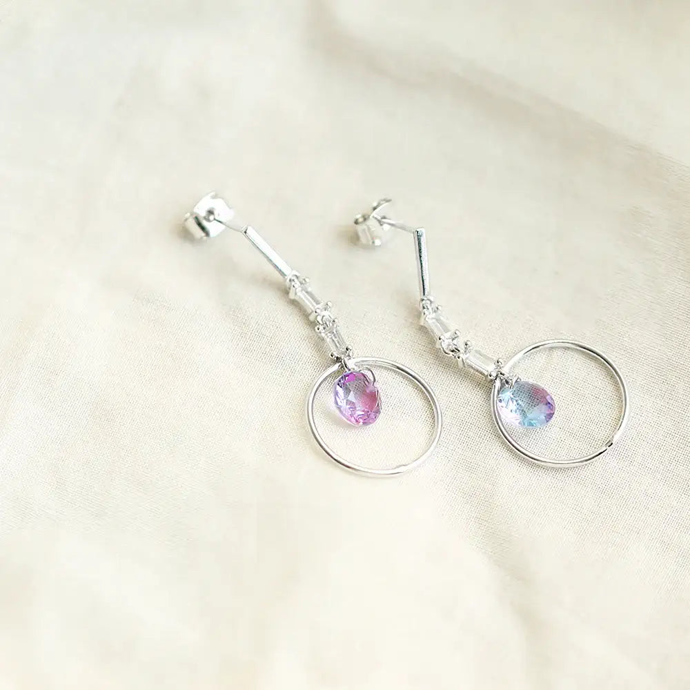OST - Bright Violet Cubic Chain Silver Earrings - OST - Jewelry - Harumio