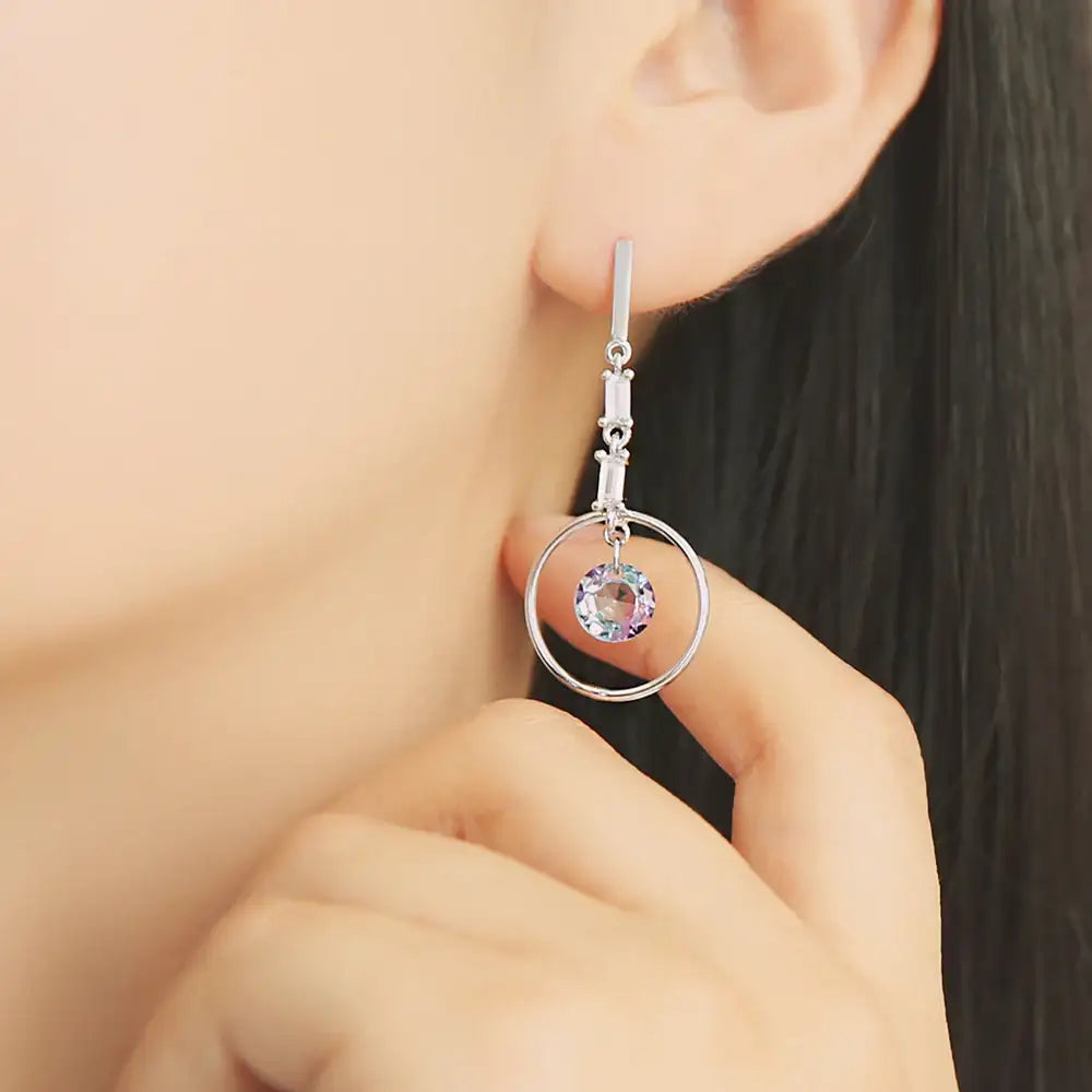 OST - Bright Violet Cubic Chain Silver Earrings