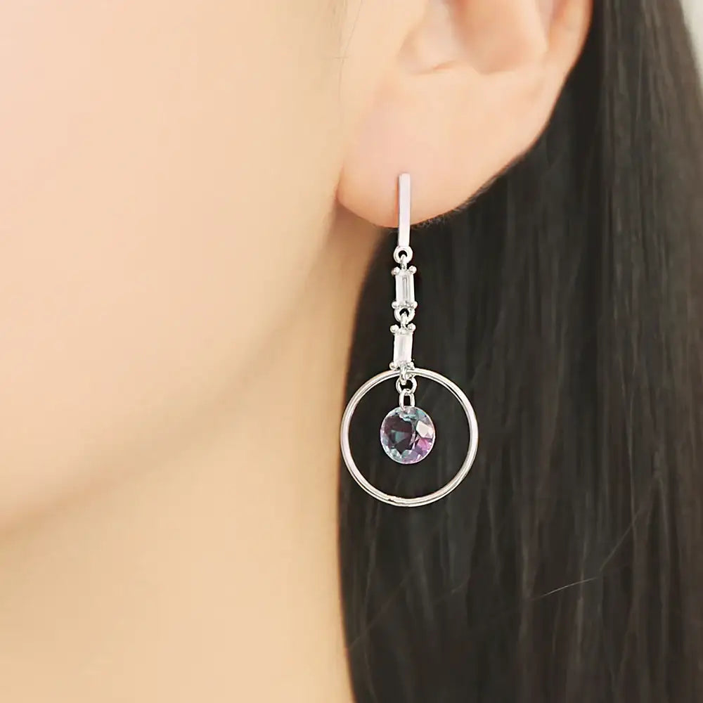 OST - Bright Violet Cubic Chain Silver Earrings - OST - Jewelry - Harumio