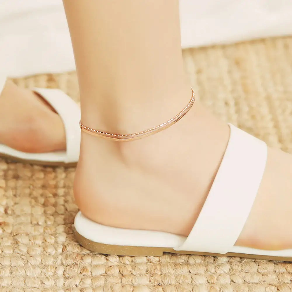 OST - Slim Basic Double Chain Rose Gold Anklet - OST - Jewelry - Harumio