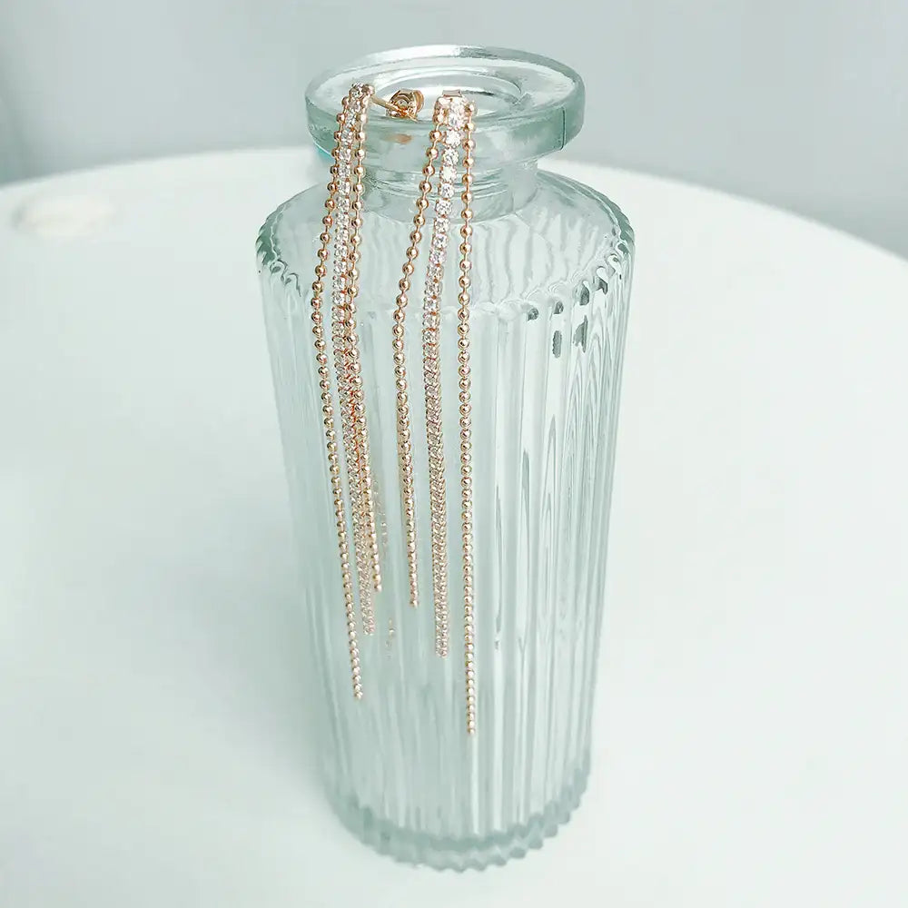 OST - Glam Rose Gold Double Chain Cubic Long Earrings - OST - Jewelry - Harumio