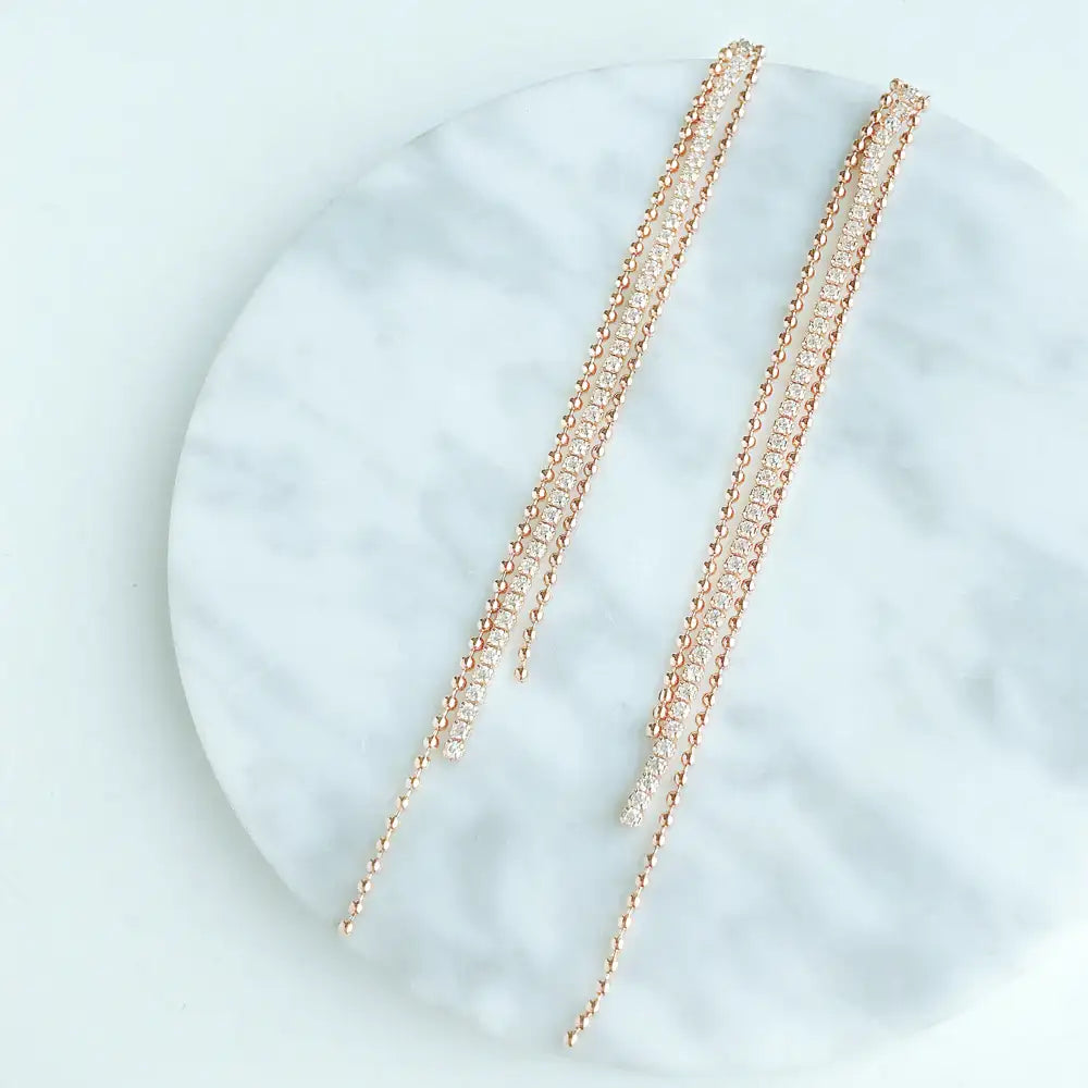 OST - Glam Rose Gold Double Chain Cubic Long Earrings - OST - Jewelry - Harumio