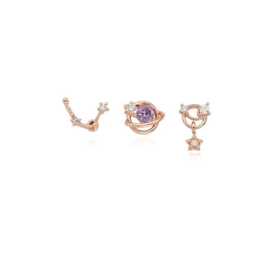 OST - February Amethyst Rose Gold Ear Piercing Set - OST - Jewelry - Harumio