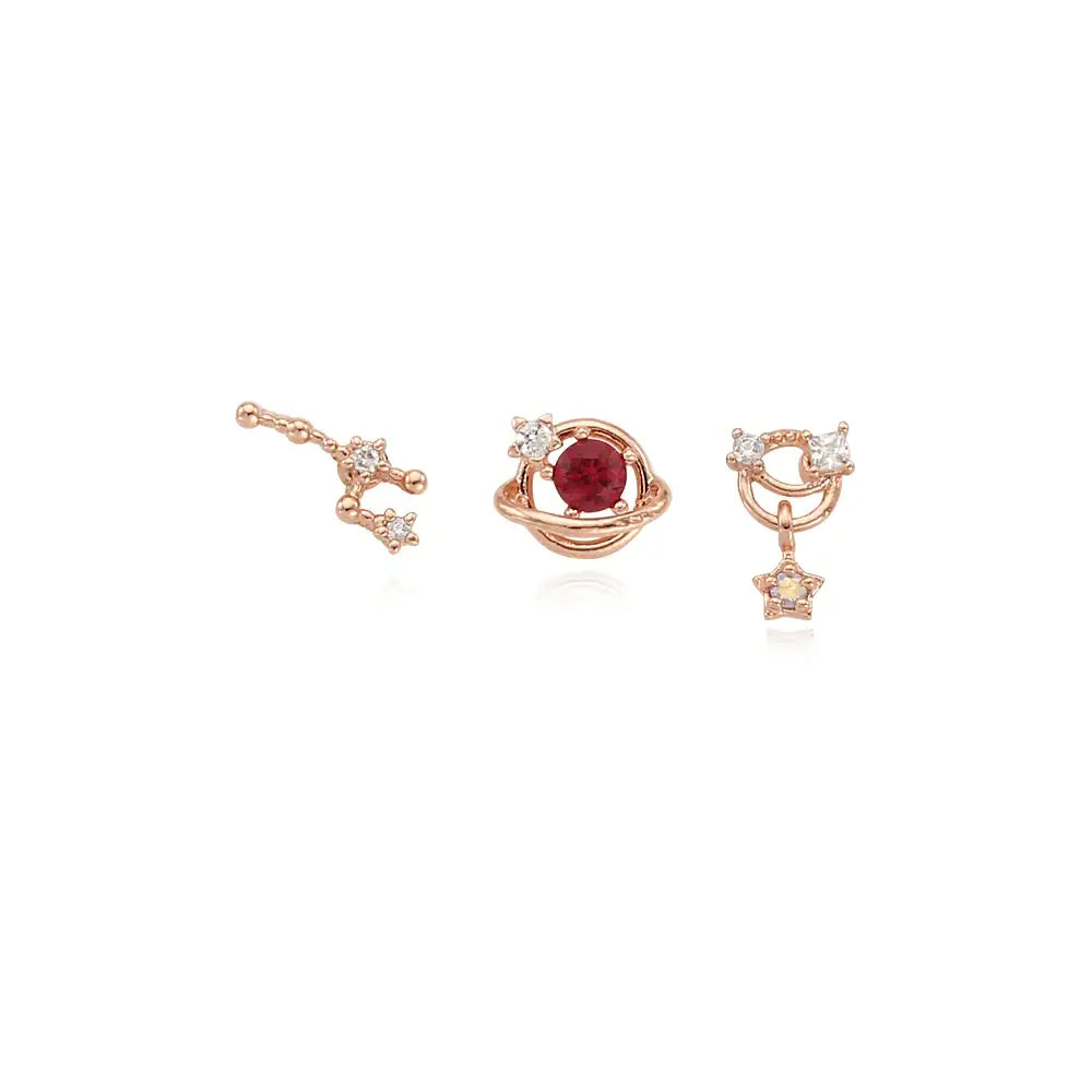 OST - July Ruby Rose Gold Ear Piercing Set - OST - Jewelry - Harumio