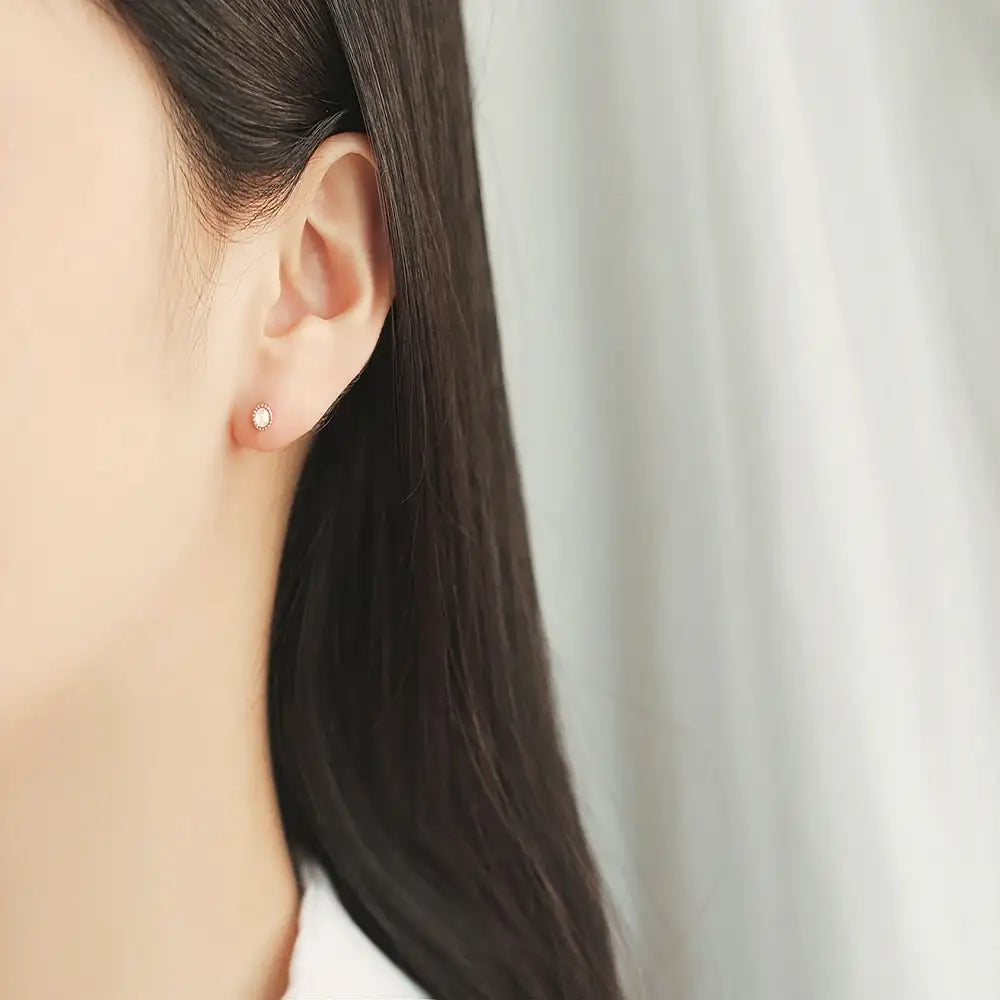 OST - Snowy White Cubic Rose Gold Ear Pierce - OST - Jewelry - Harumio