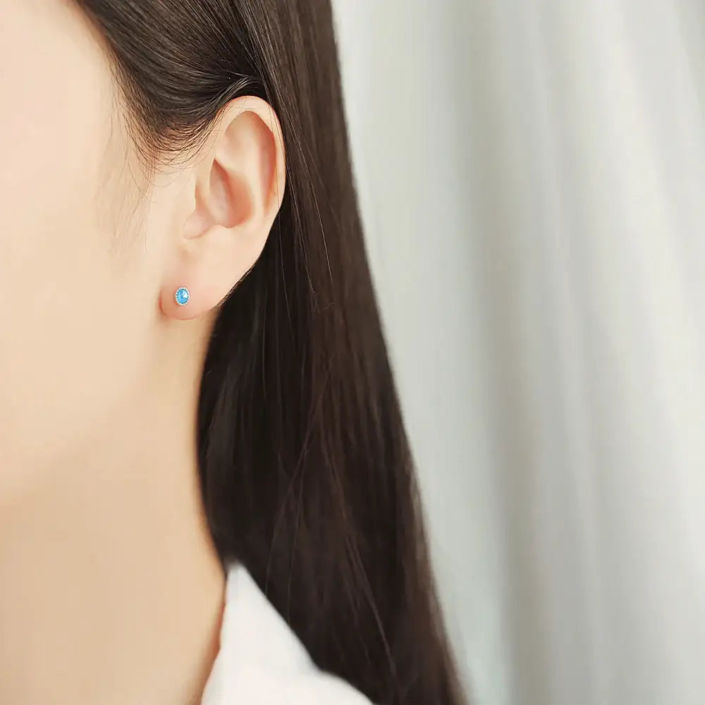 OST - Antique Sky Blue Cubic Silver Ear Pierce - OST - Jewelry - Harumio