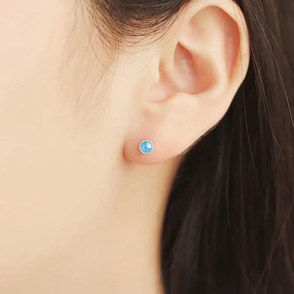 OST - Antique Sky Blue Cubic Silver Ear Pierce - OST - Jewelry - Harumio