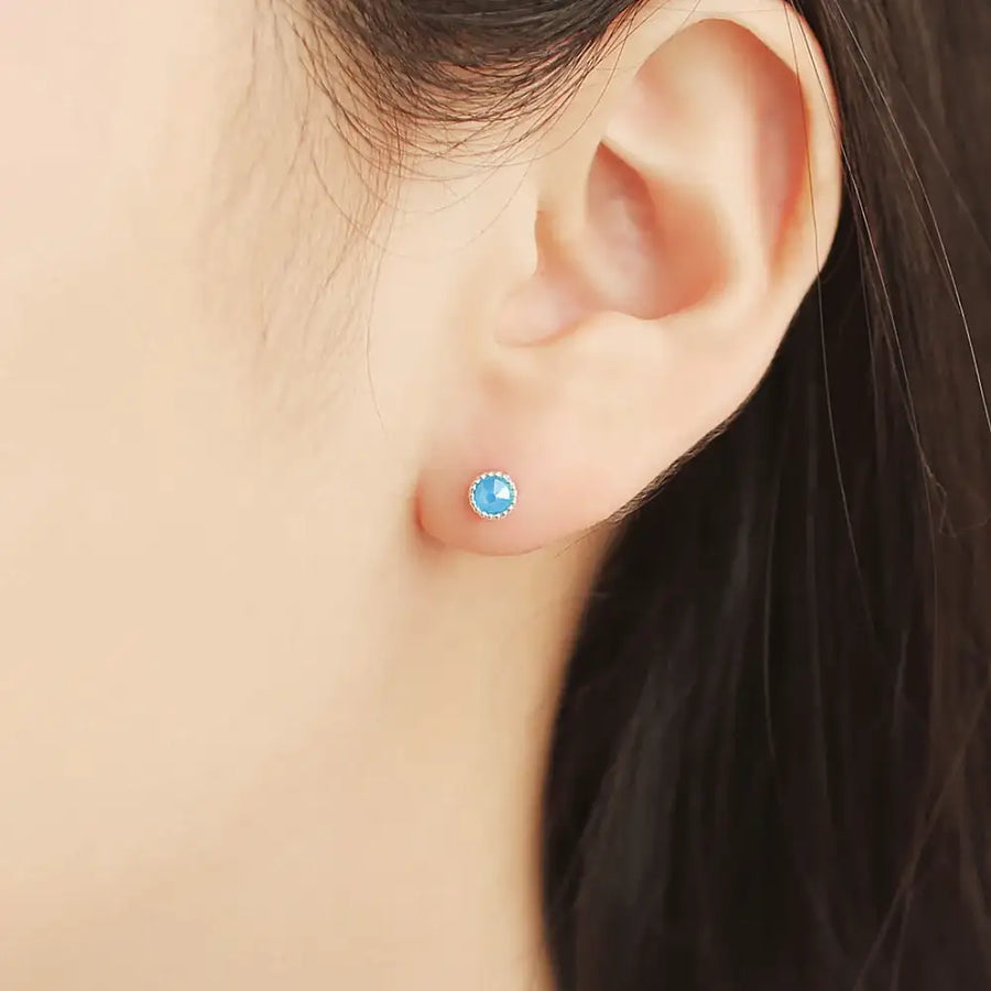 OST - Antique Sky Blue Cubic Silver Ear Pierce - OST - Jewelry - Harumio