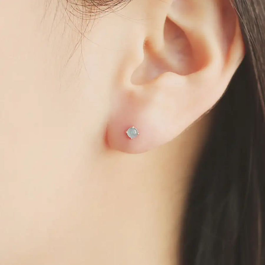 OST - Icy Blue Round Cubic Rose Gold Ear Pierce - OST - Jewelry - Harumio