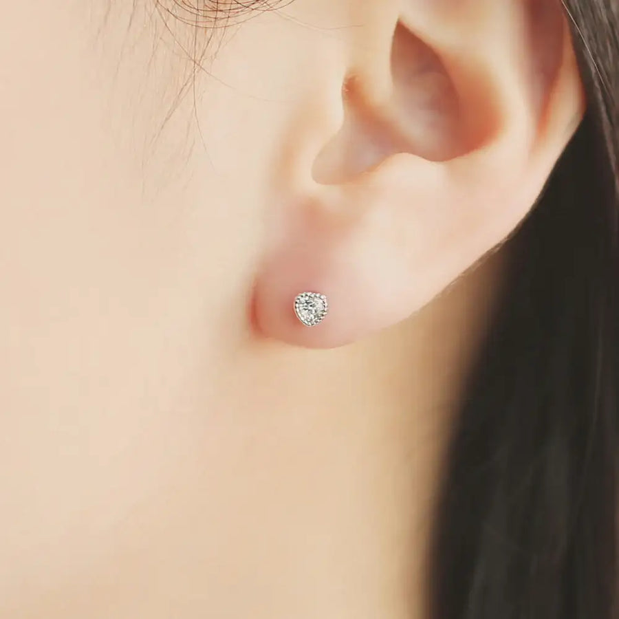 OST - Antique White Heart Silver Ear Pierce - OST - Jewelry - Harumio
