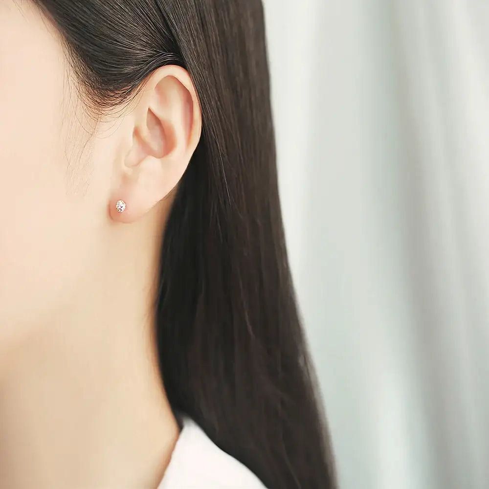 OST - White Round Opal Cubic Silver Ear Pierce - OST - Jewelry - Harumio