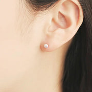 OST - White Round Opal Cubic Silver Ear Pierce - OST - Jewelry - Harumio