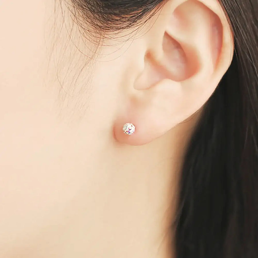OST - White Round Opal Cubic Silver Ear Pierce - OST - Jewelry - Harumio