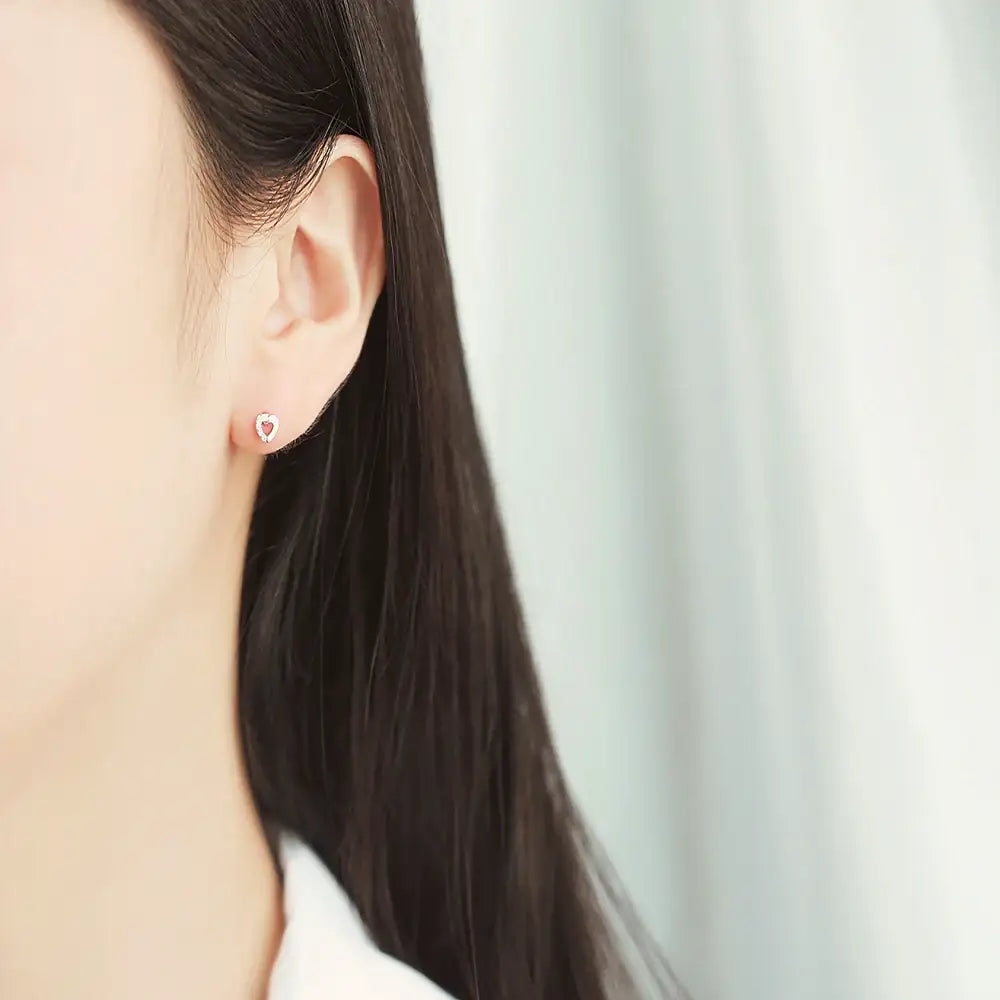 OST - Half Cubic Mini Heart Silver Ear Pierce - OST - Jewelry - Harumio