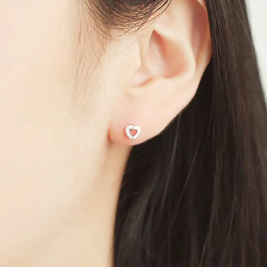 OST - Half Cubic Mini Heart Silver Ear Pierce - OST - Jewelry - Harumio