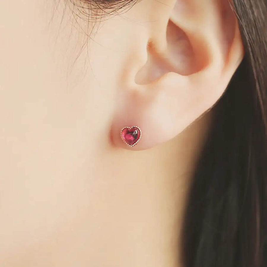 OST - Ruby Heart Cubic Rose Gold Ear Pierce - OST - Jewelry - Harumio