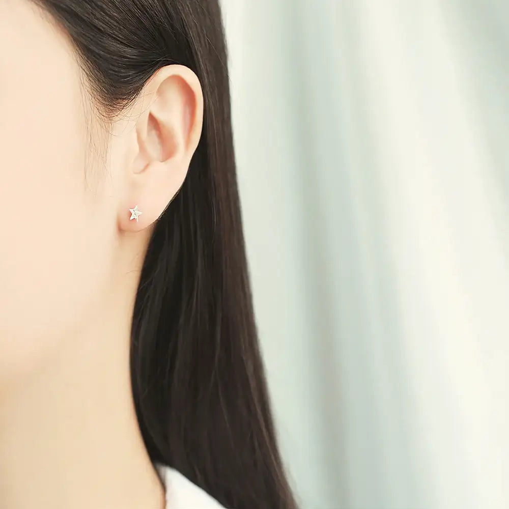 OST - Star Cubic Silver Ear Pierce - OST - Jewelry - Harumio