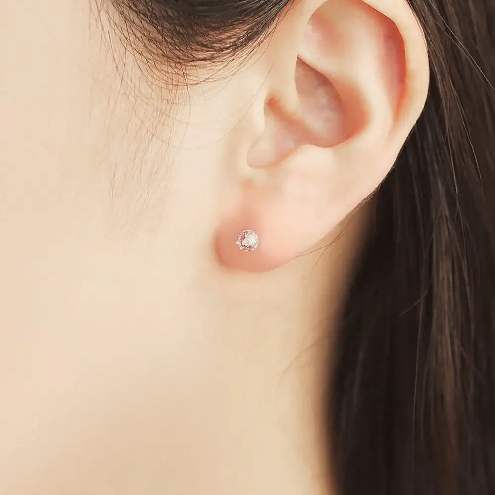 OST - Round Transparent Cubic Silver Ear Pierce - OST - Jewelry - Harumio