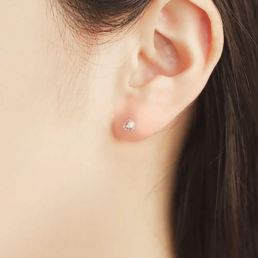 OST - Round Transparent Cubic Silver Ear Pierce - OST - Jewelry - Harumio