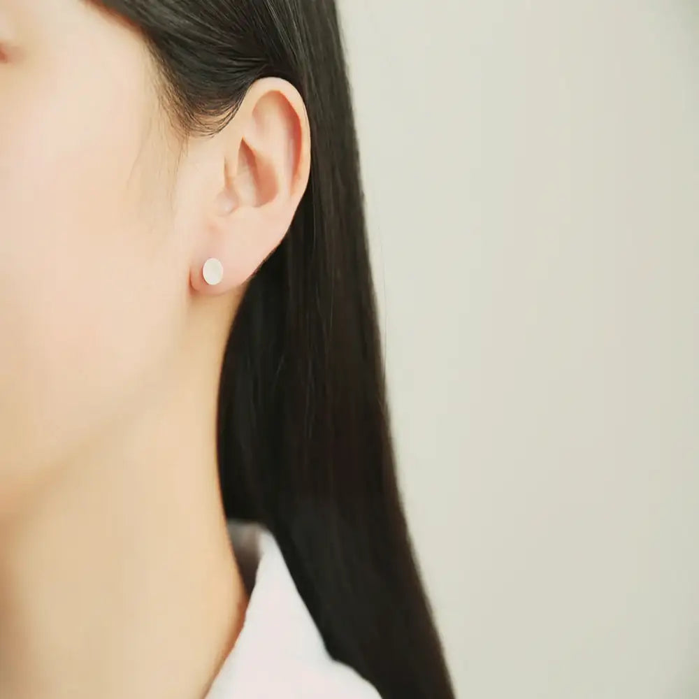 OST - Simple White Round Cubic Silver Ear Pierce - OST - Jewelry - Harumio