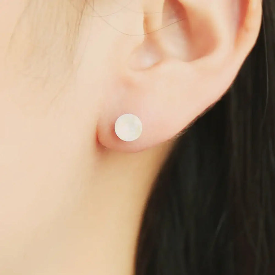OST - Simple White Round Cubic Silver Ear Pierce - OST - Jewelry - Harumio