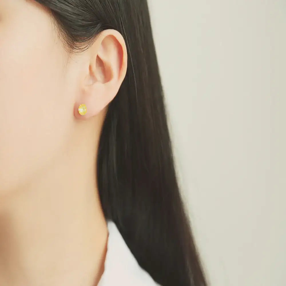 OST - Sweet Yellow Round Cubic Silver Ear Pierce - OST - Jewelry - Harumio