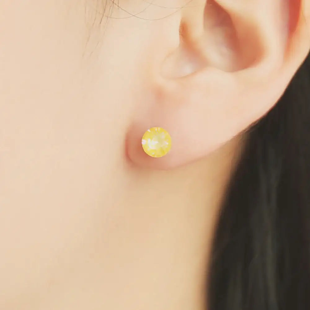 OST - Sweet Yellow Round Cubic Silver Ear Pierce - OST - Jewelry - Harumio