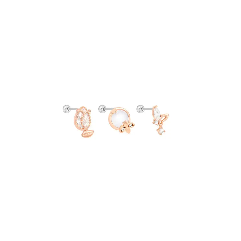 OST - Fresh White Flower Rose Gold Ear Pierce - OST - Jewelry - Harumio