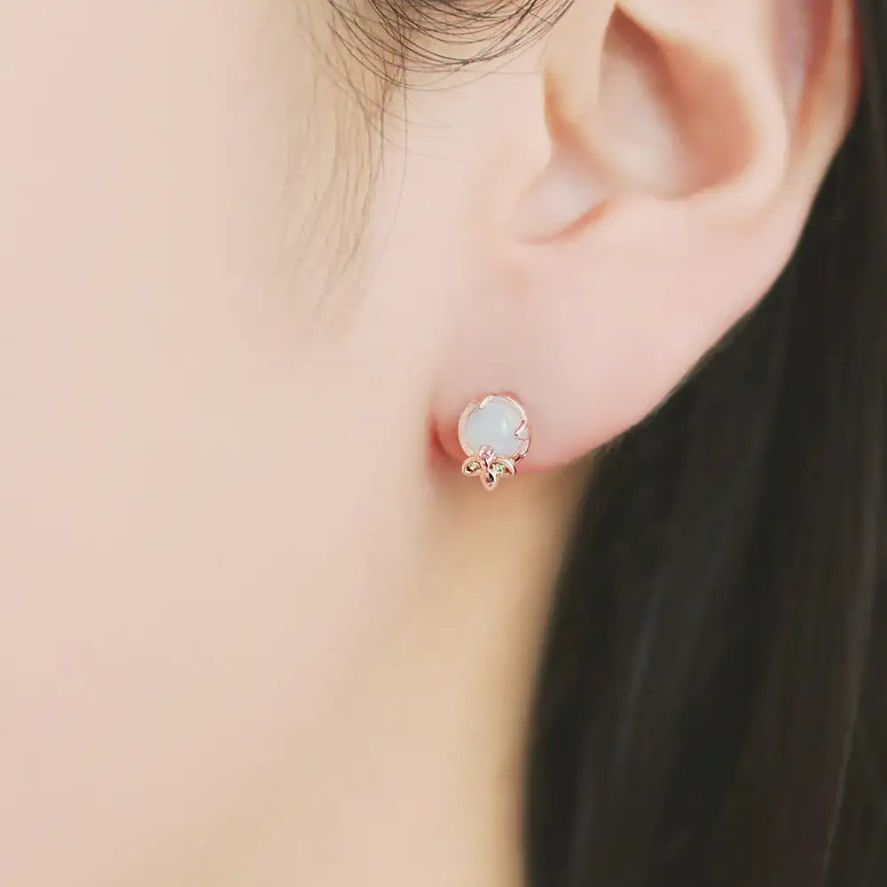 OST - Fresh White Flower Rose Gold Ear Pierce - OST - Jewelry - Harumio