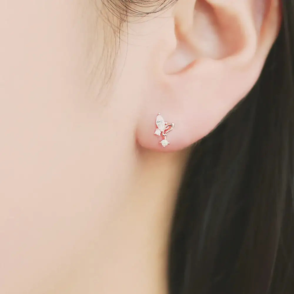 OST - Fresh White Flower Rose Gold Ear Pierce - OST - Jewelry - Harumio
