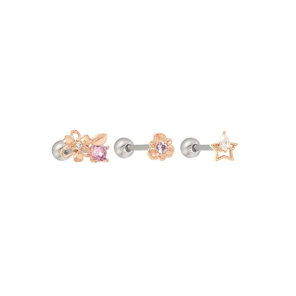 OST - Freesia Amethyst Rose Gold Ear Piercing Set - OST - Jewelry - Harumio