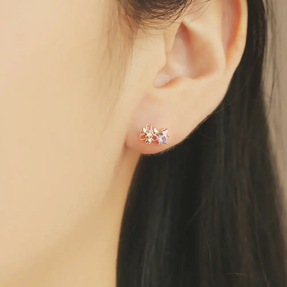 OST - Freesia Amethyst Rose Gold Ear Piercing Set - OST - Jewelry - Harumio