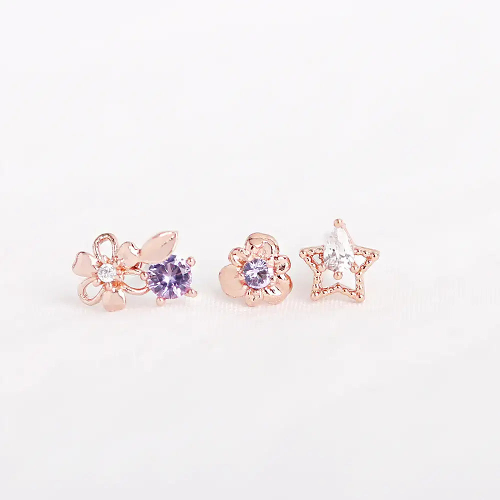 OST - Freesia Amethyst Rose Gold Ear Piercing Set - OST - Jewelry - Harumio