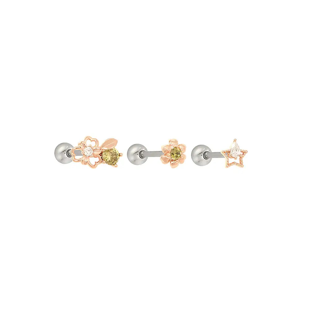 OST - Shamrock Peridot Rose Gold Ear Piercing Set - OST - Jewelry - Harumio