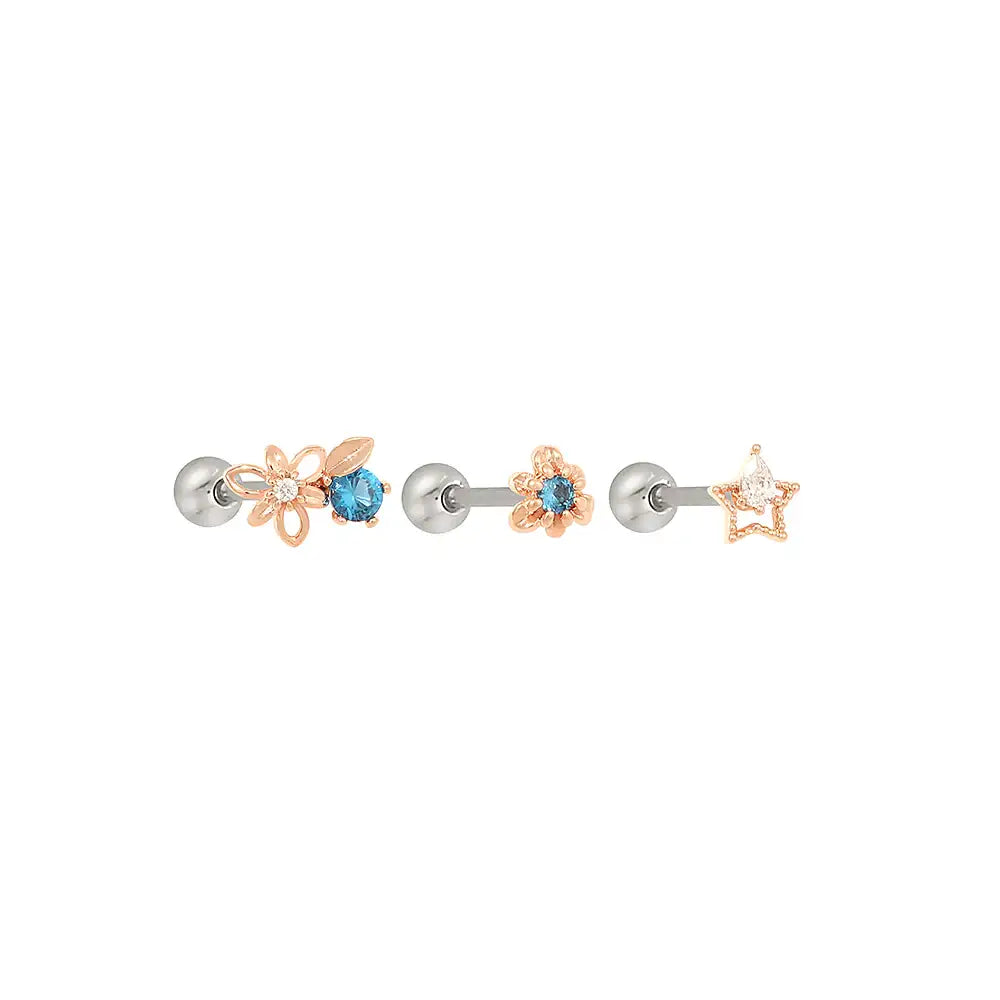 OST - Clematis Sapphire Rose Gold Ear Piercing Set