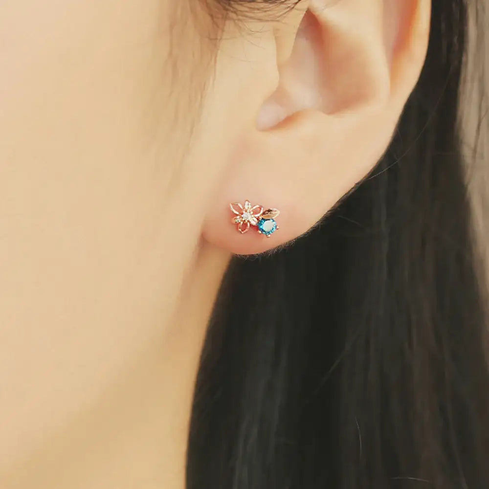 OST - Clematis Sapphire Rose Gold Ear Piercing Set - OST - Jewelry - Harumio