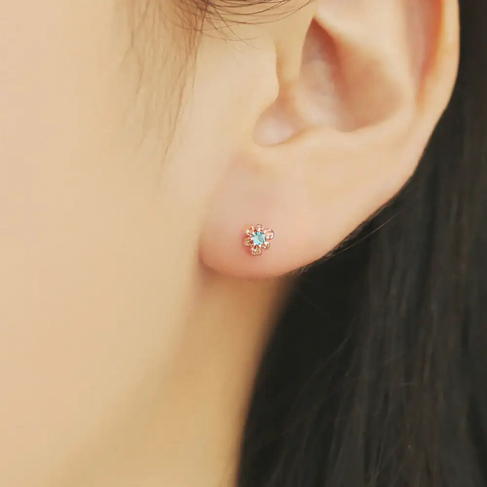 OST - Clematis Sapphire Rose Gold Ear Piercing Set