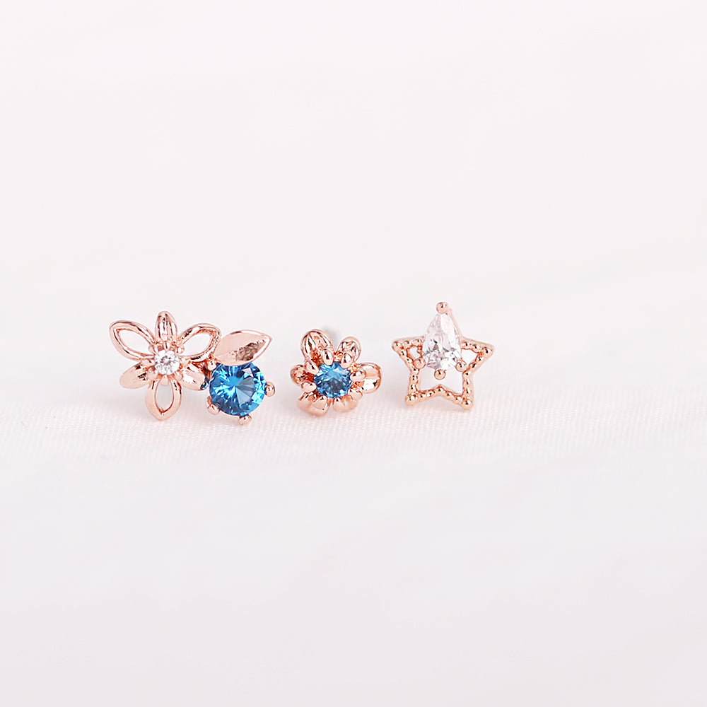 OST - Clematis Sapphire Rose Gold Ear Piercing Set