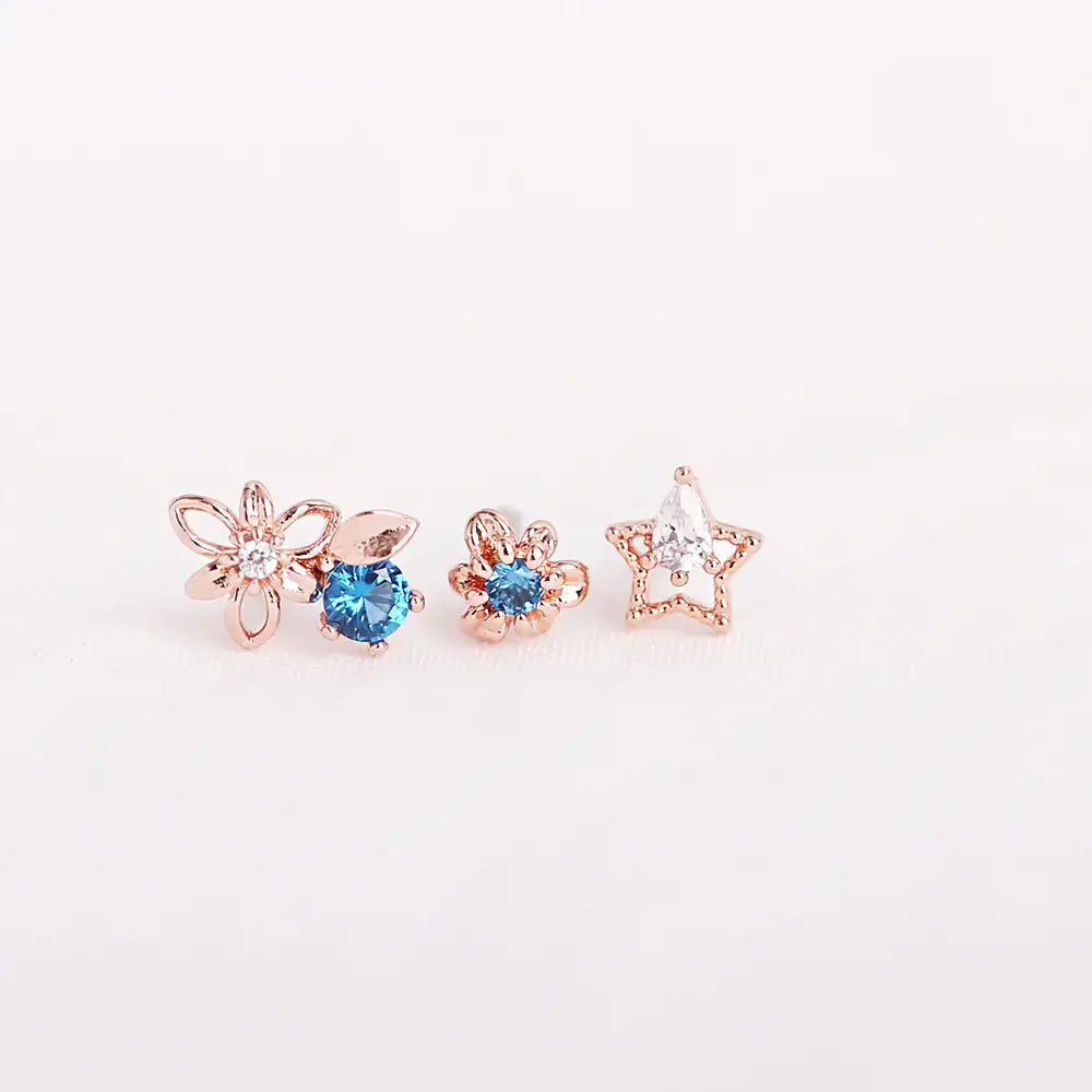 OST - Clematis Sapphire Rose Gold Ear Piercing Set - OST - Jewelry - Harumio
