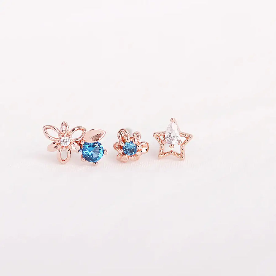OST - Clematis Sapphire Rose Gold Ear Piercing Set - OST - Jewelry - Harumio