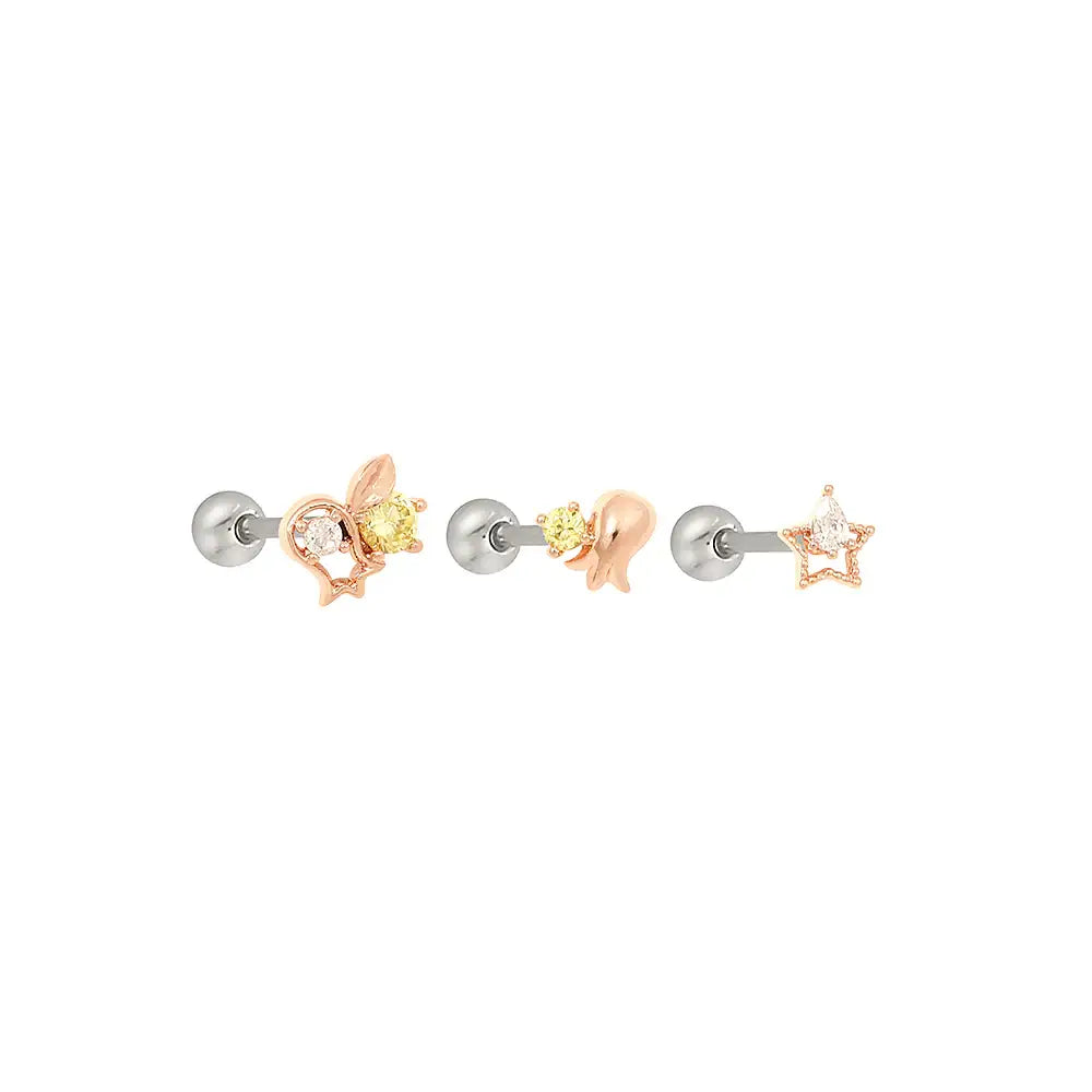 OST - November Bellflower Citrine Rose Gold Ear Piercing Set - OST - Jewelry - Harumio
