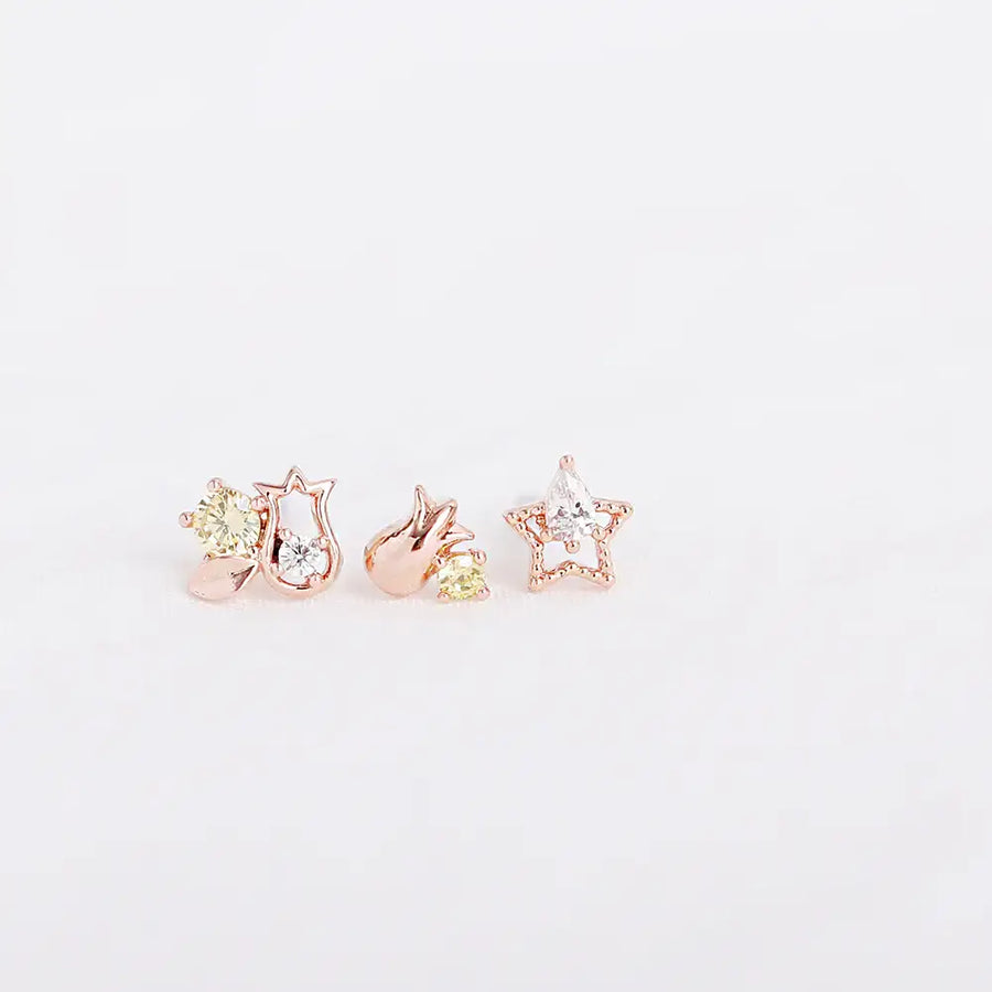 OST - November Bellflower Citrine Rose Gold Ear Piercing Set - OST - Jewelry - Harumio