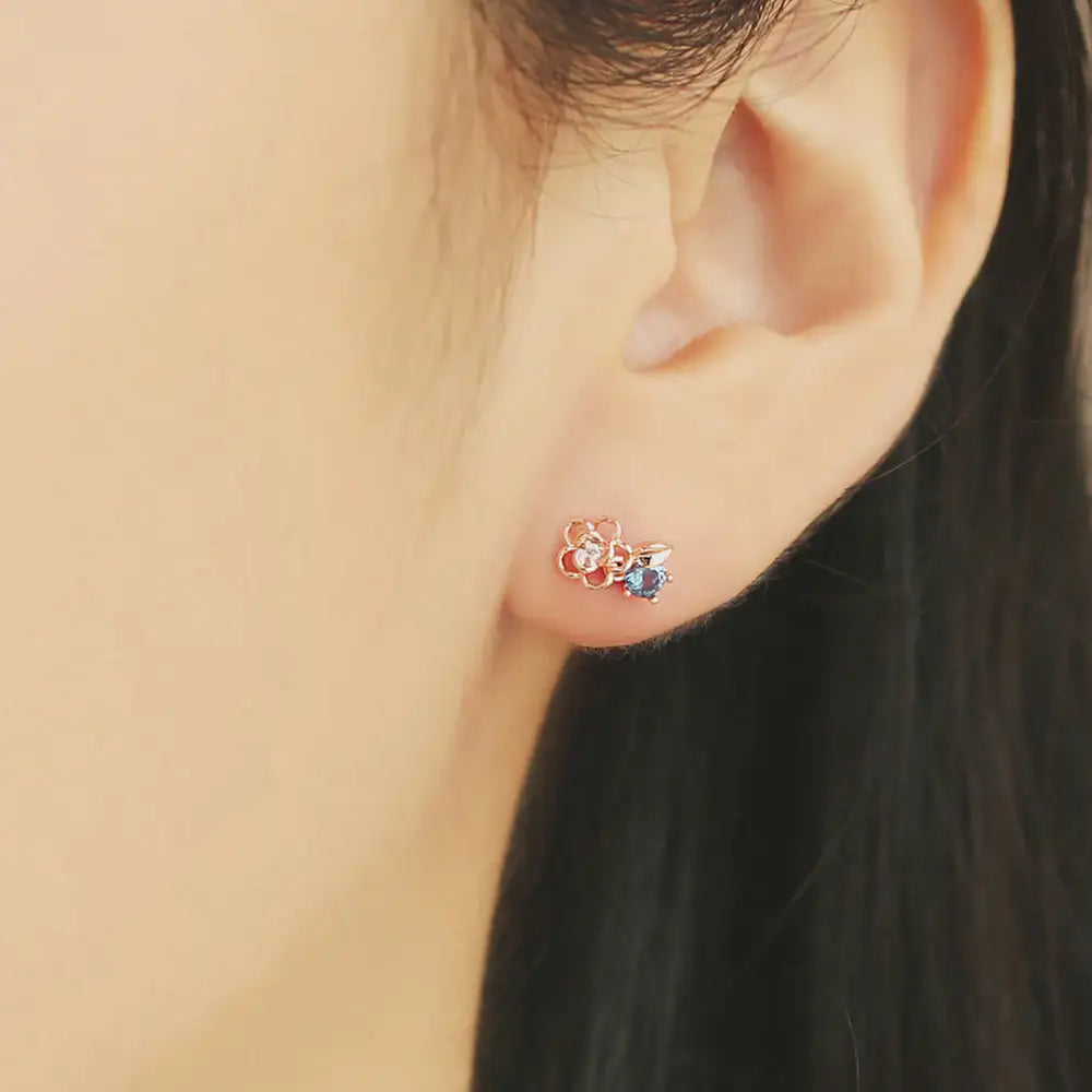 OST - December Camellia Tanzanite Rose Gold Piercing Set - OST - Jewelry - Harumio