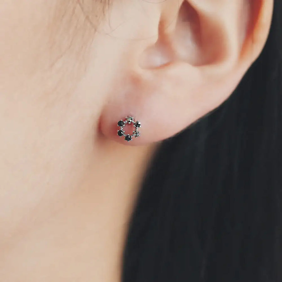 OST - Black Cubic Round Chic Silver Ear Pierce - OST - Jewelry - Harumio