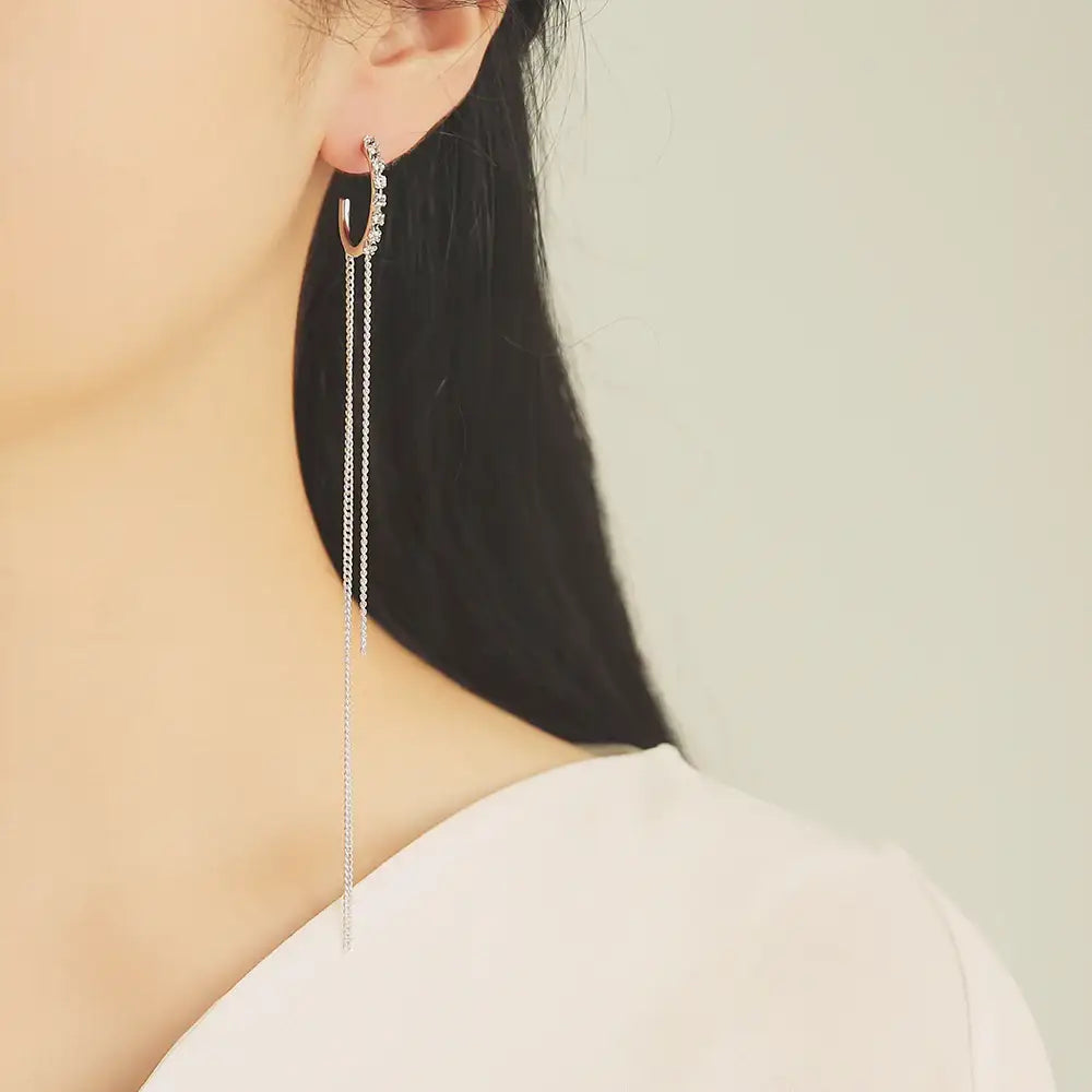 OST - Twinkle Long Chain Pearl Charm Unbalance Fashion Earrings - OST - Jewelry - Harumio
