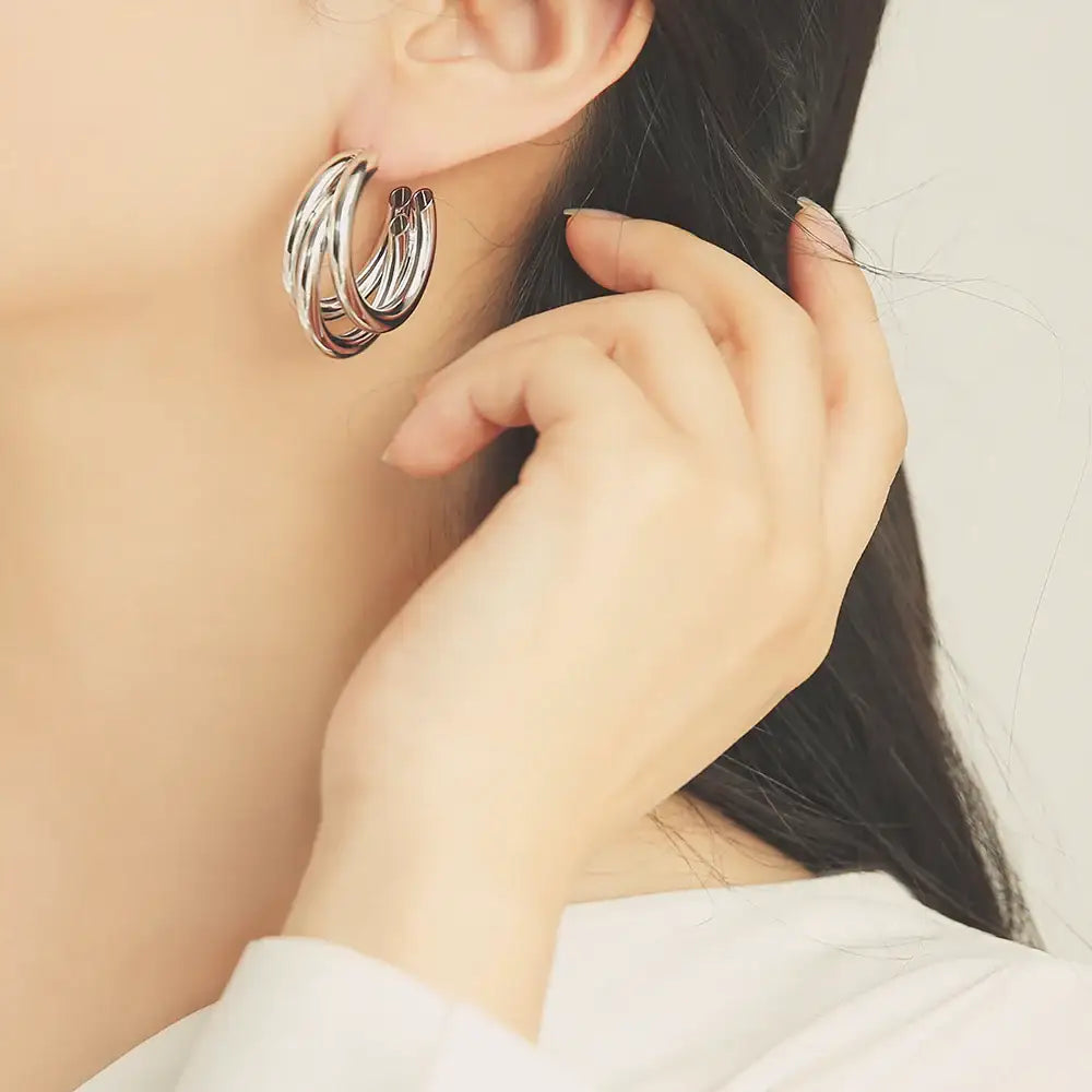 OST - Glam Bold Open Ring Silver Earrings - OST - Jewelry - Harumio