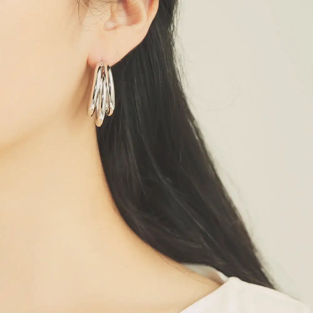 OST - Glam Bold Open Ring Silver Earrings - OST - Jewelry - Harumio
